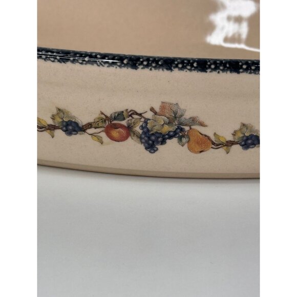 Vintage Home and Garden Party Stoneware Fruit Garland Pattern Oval Baker 14" - Picture 2 of 11
